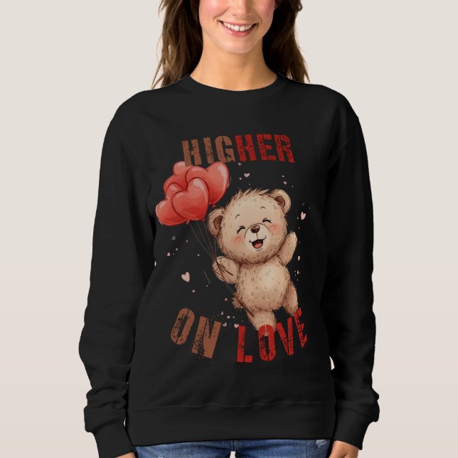 Sweatshirt Mignon ours en peluche cœurs flottants (Devant)