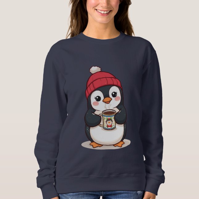 Sweatshirt Mignon pingouin avec du cacao chaud  (Devant)