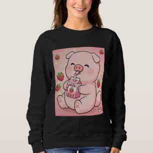 Sweatshirt Mignon Porc Lait Fraise Art Rétro Kawaii Japonais