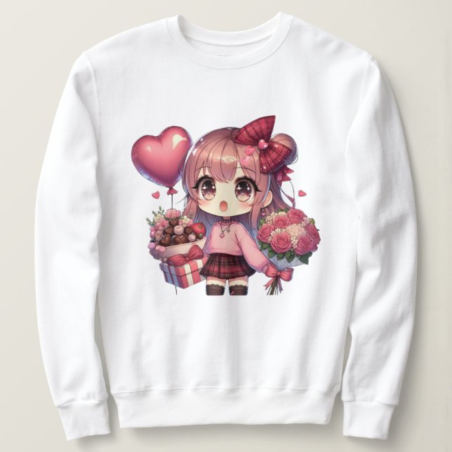 Sweatshirt Mignon Valentine's day anime girl (Design devant)