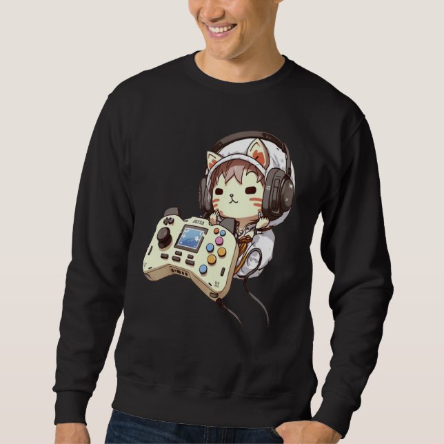 Sweatshirt Mignonne chat Drôle contrôleur de casque de jeu Ga (Devant)