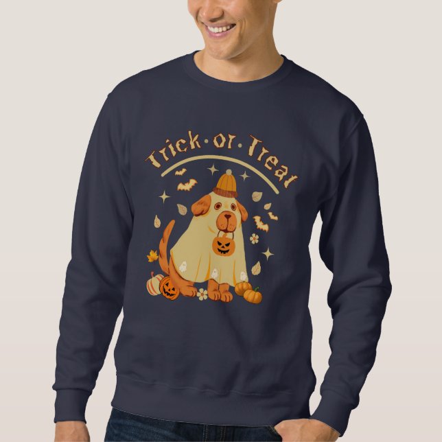 Sweatshirt Mignonne chien fantôme Retro Saison Éffrayante Drô (Devant)