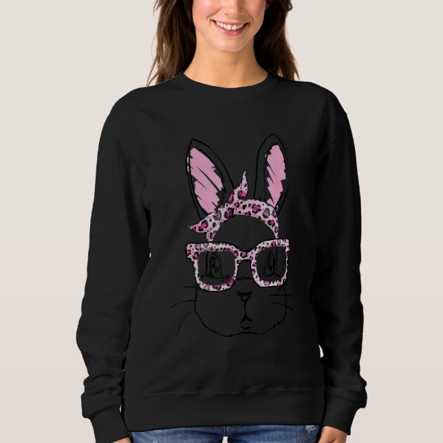 Sweatshirt Mignonne Lapin Face Leopard lunettes Headband Ea (Devant)