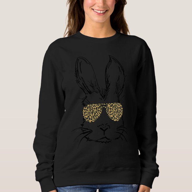 Sweatshirt Mignonne lapin Visage Empreinte de léopard lunette (Devant)
