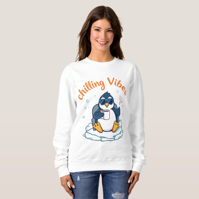 Sweatshirt mignonne pingouin glaçant vibes suer chemise (Devant entier)