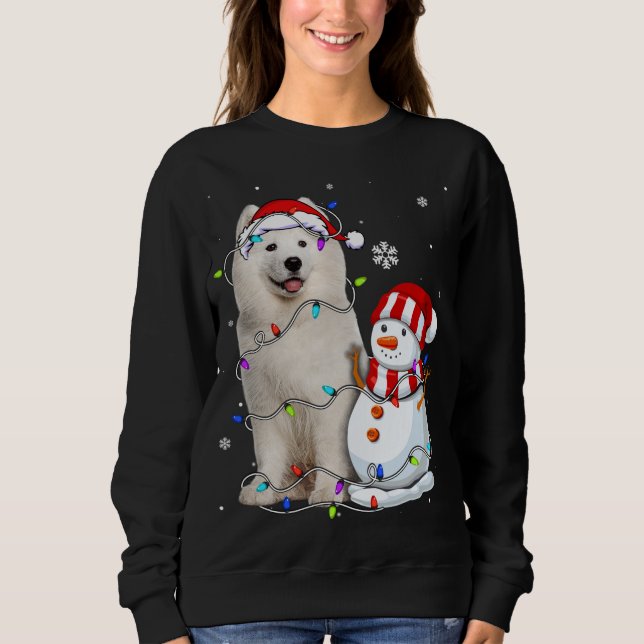 Sweatshirt Mignonne Samoyed Noël Chapeau Noël Noël Lumière No (Devant)