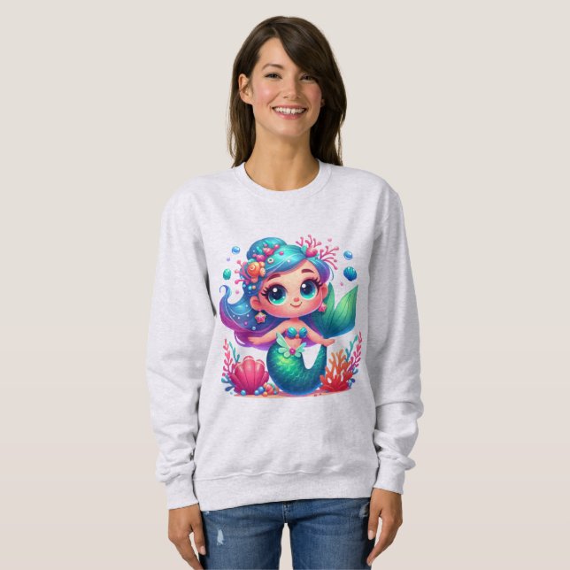Sweatshirt Mignonne sirène sous-marine (Devant entier)