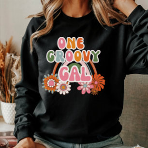 Sweatshirt Mignonne Une Super Gal Floral Rainbow Retro Femmes