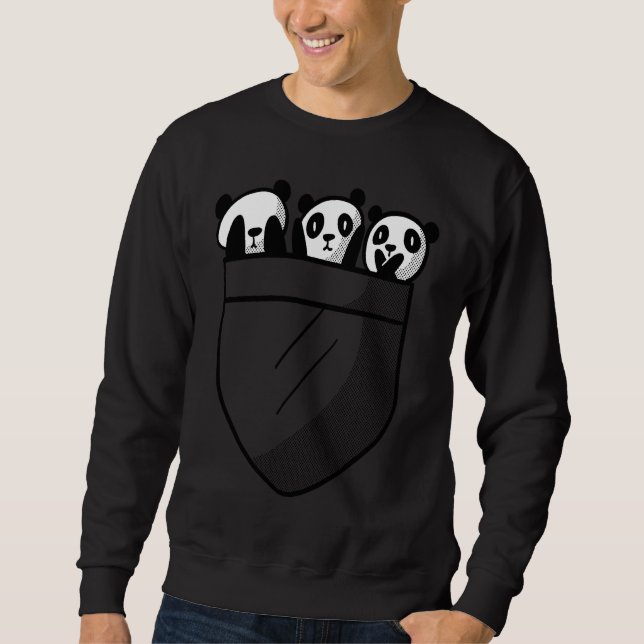 Sweatshirt Mignons 3 oursons pandas posant dans une poche com (Devant)