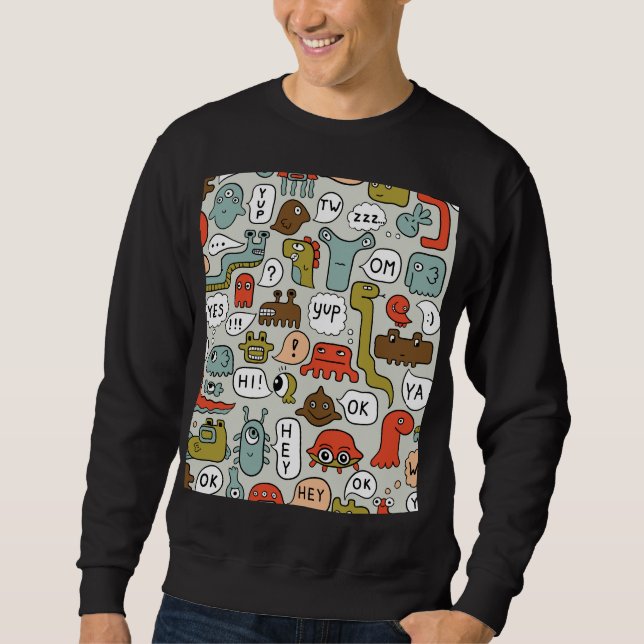 Sweatshirt Mignons monstres de dessin : Arrière - plan sans c (Devant)