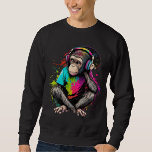 Sweatshirt Mignons Singe Écouter Musique, Musique Singe Obséd