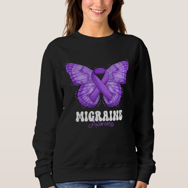 Sweatshirt Migraine Awareness Month Purple Ribbon Butterfly (Devant)