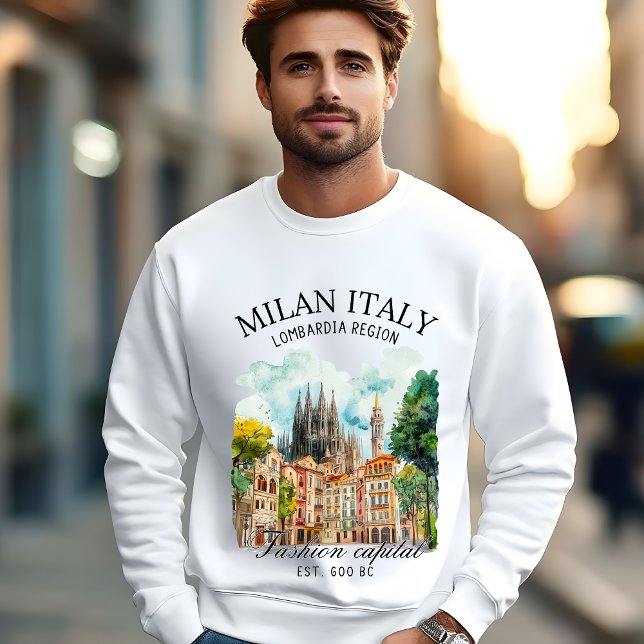 Sweatshirt Milan Watercolor Design – Italian Fashion City (Créateur téléchargé)