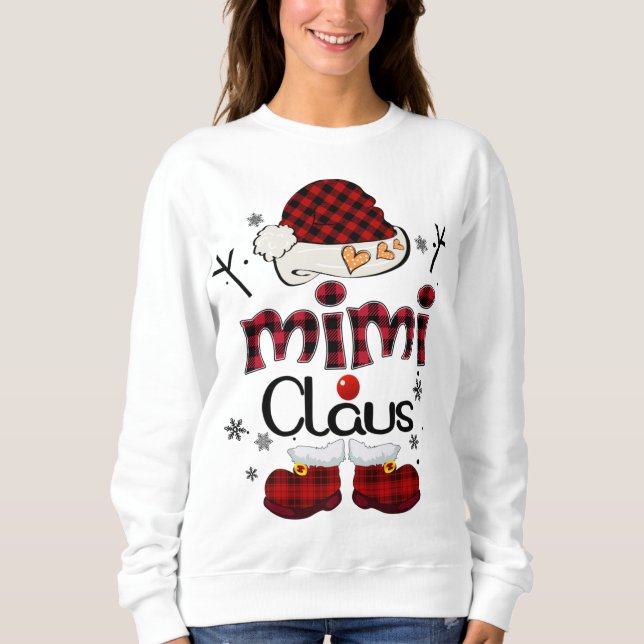 Sweatshirt Mimi Claus Red Plaid Grandma Cadeau (Devant)
