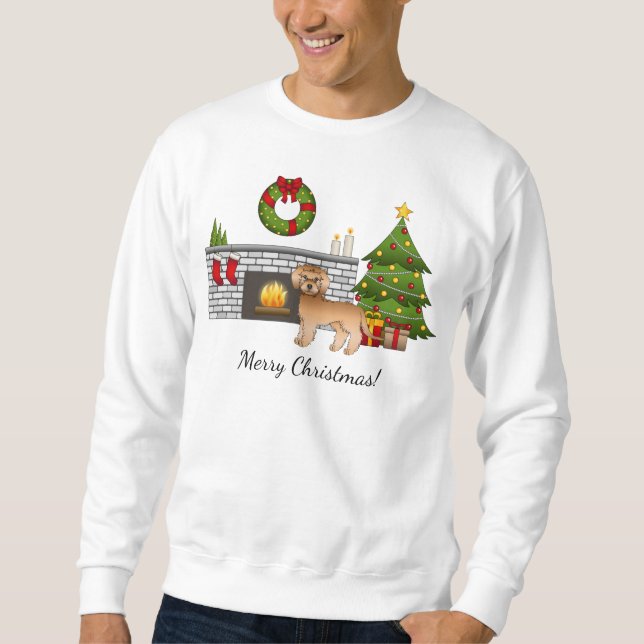 Sweatshirt Mini Goldendoodle Abricot - Salle festive de Noël (Devant)
