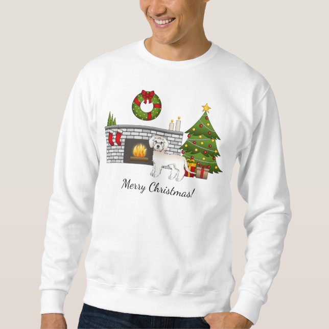 Sweatshirt Mini Goldendoodle crème - Salle de Noël festive (Devant)
