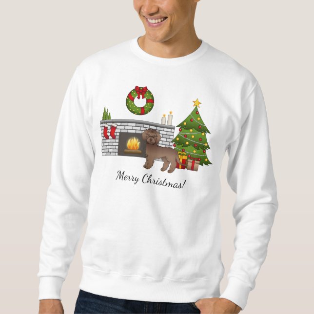 Sweatshirt Mini Goldendoodle marron - Salle de Noël festive (Devant)