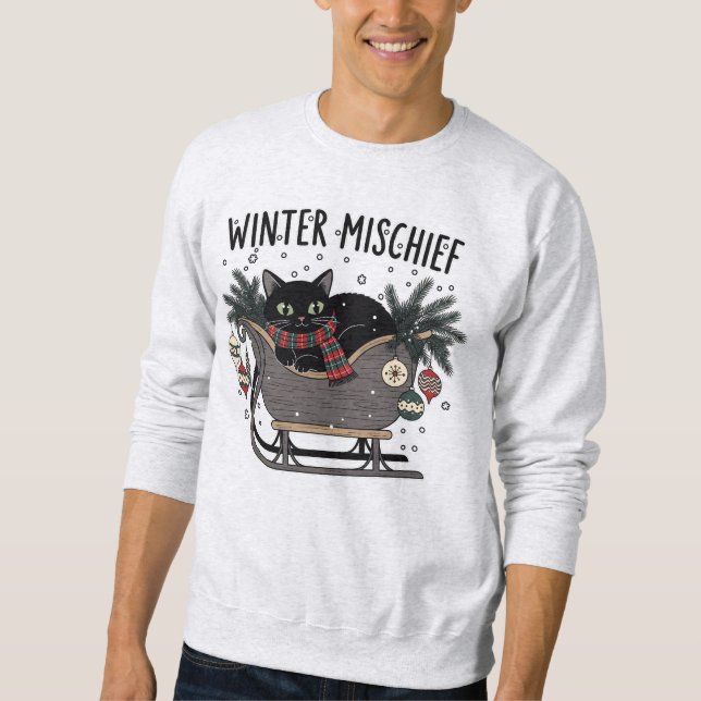 Sweatshirt Mischief d'hiver (1) Illustration de chat de Noël (Devant)