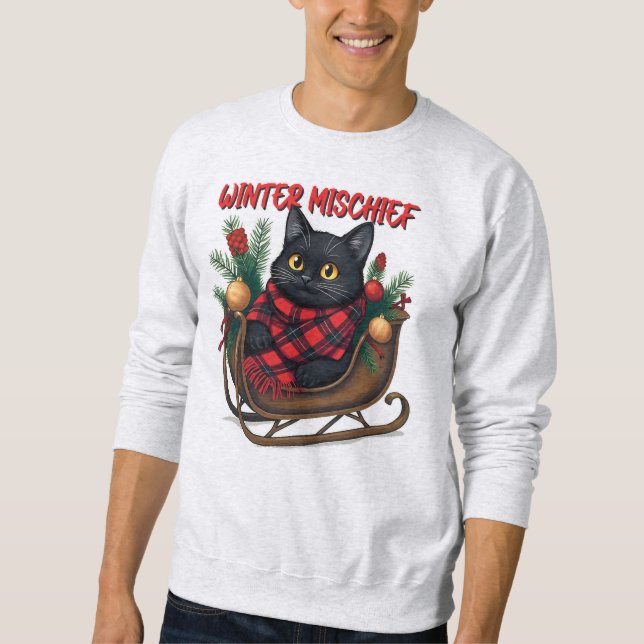 Sweatshirt Mischief d'hiver (2) Illustration de chat de Noël (Devant)