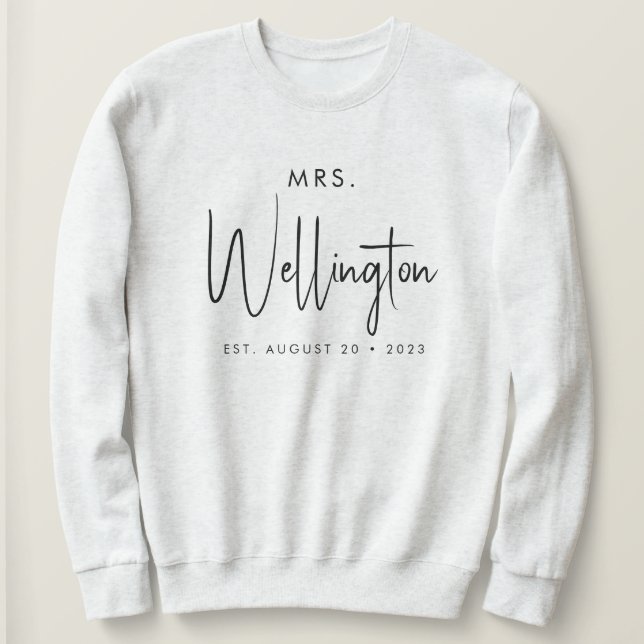 Sweatshirt Mme Black Script Nom personnalisé Mariée nouvellem (Design devant)