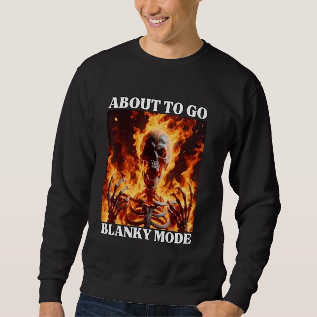 Sweatshirt Mode blanc Drôle Cringe Dur Skeleton Mème Flames (Devant)