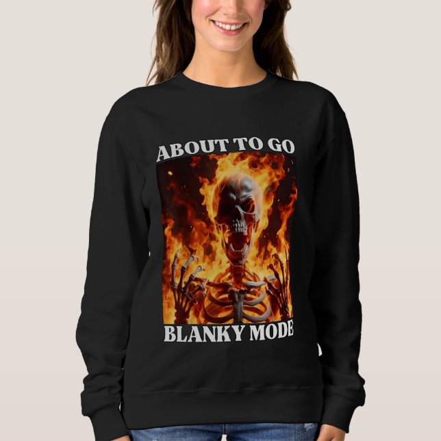 Sweatshirt Mode blanc Drôle Cringe Dur Skeleton Mème Flames (Devant)