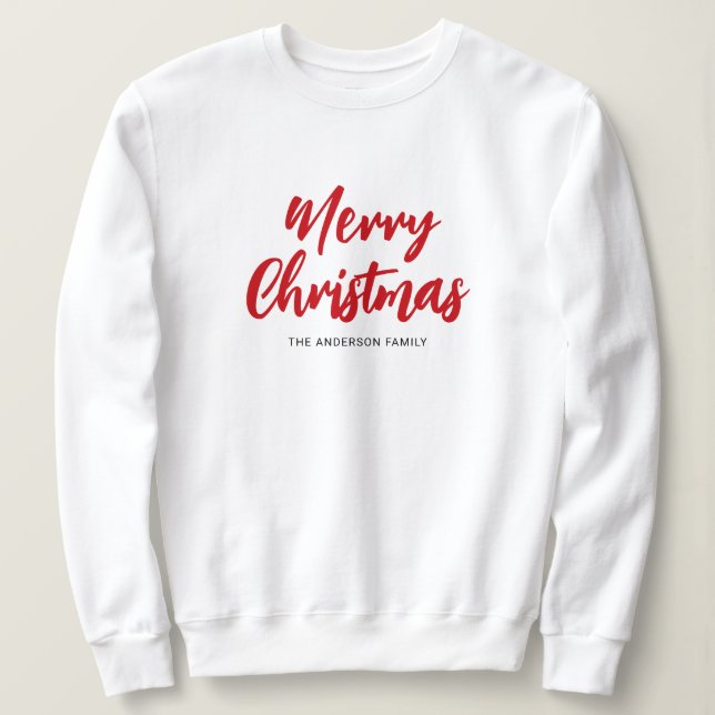 Sweatshirt Moderne Joyeux Noël Nom de famille en script rouge (Design devant)