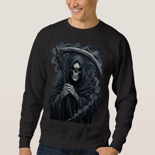 Sweatshirt Moissonneur Macabre Graphique d'Art Sombre (Devant)