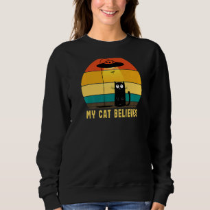 Sweatshirt Mon chat croit à l'enlèvement Alien Retro Sunset