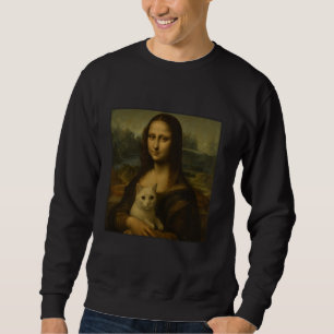 Sweatshirt Mona Lisa tenant un chat drôle amateur de chat Art