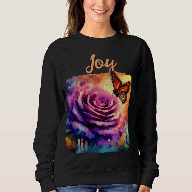 Sweatshirt Monarque Papillon violet Rose coucher de soleil or (Devant)