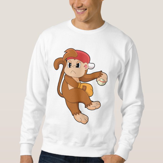 Sweatshirt Monkey at baseball with baseball glove (Devant)