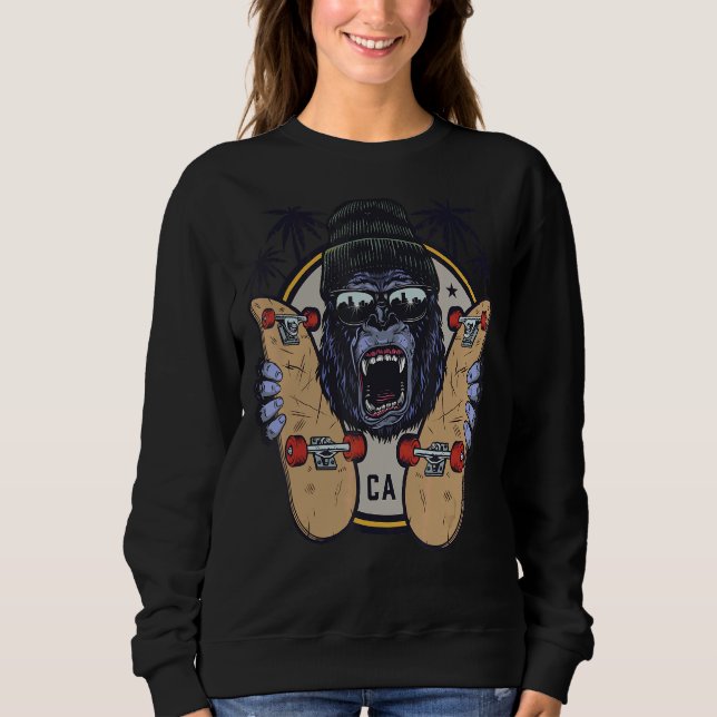 Sweatshirt Monkey Chimp Avec Lunettes De Soleil Et Skateboard (Devant)
