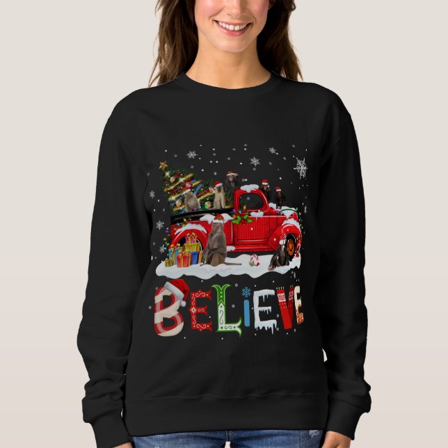 Sweatshirt Monkey équitation Camion Rouge Arbre de Noël Croir (Devant)