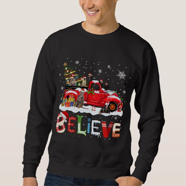 Sweatshirt Monkey équitation Camion Rouge Arbre de Noël Croir (Devant)
