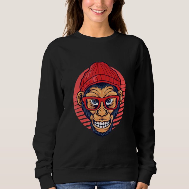 Sweatshirt Monkey Hipster lunettes rétros Hippie animal Freet (Devant)