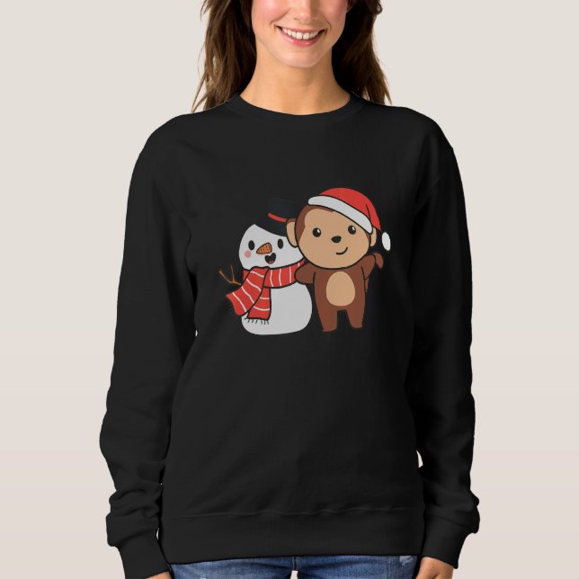 Sweatshirt Monkey With Snowman In Winter For Christmas (Devant)