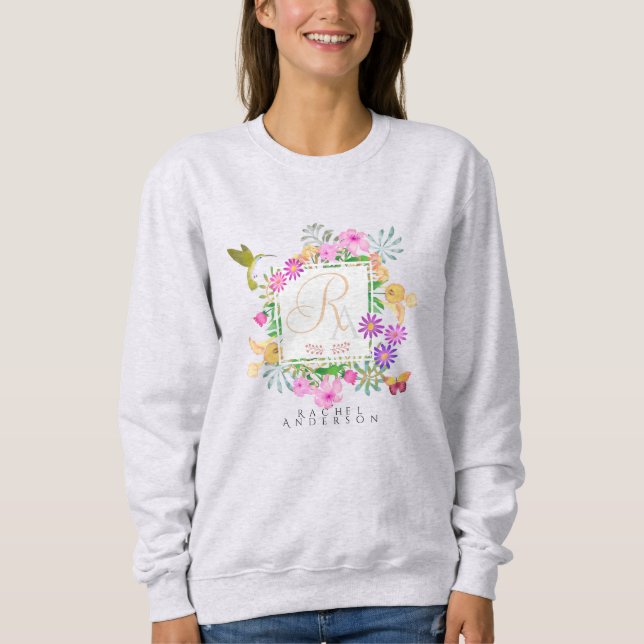 Sweatshirt Monogramme de jardin floral (Devant)