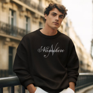 Sweatshirt Monogramme de nom noir et blanc personnalisé uniqu