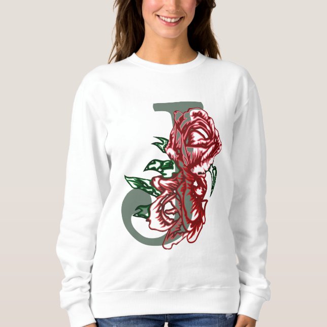 Sweatshirt monogramme floral lettre majuscule J (Devant)
