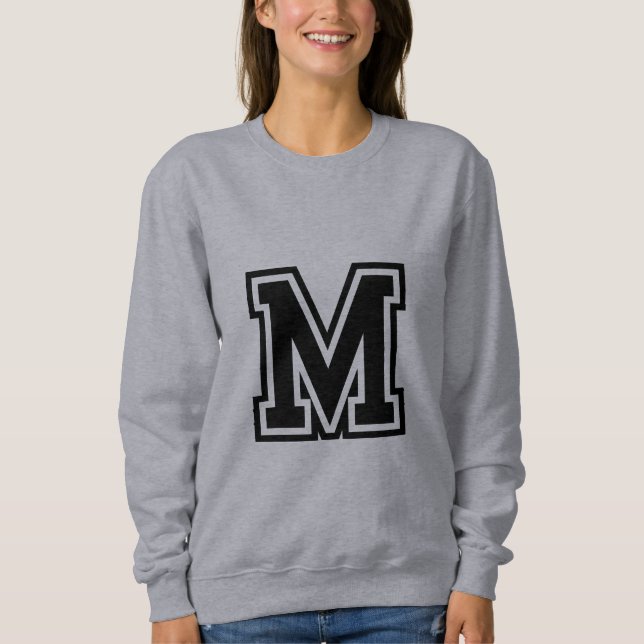 Sweatshirt Monogramme Noir Blanc Collège Initial M (Devant)