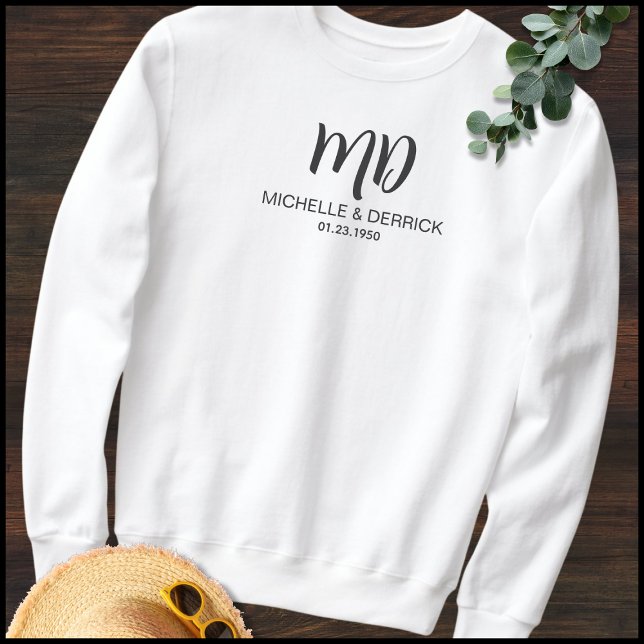 Sweatshirt Monogramme noir et blanc moderne Nom du mari et de (Créateur téléchargé)