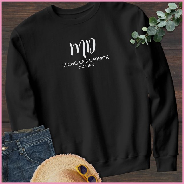 Sweatshirt Monogramme noir et blanc moderne Nom Mari (Créateur téléchargé)