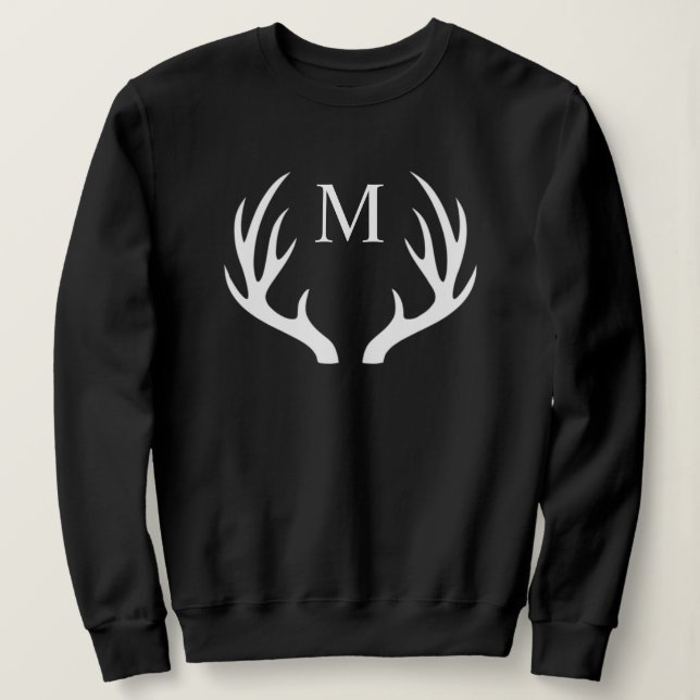 Sweatshirt Monogramme personnalisé avec Antler Cerf Blanc Noi (Design devant)