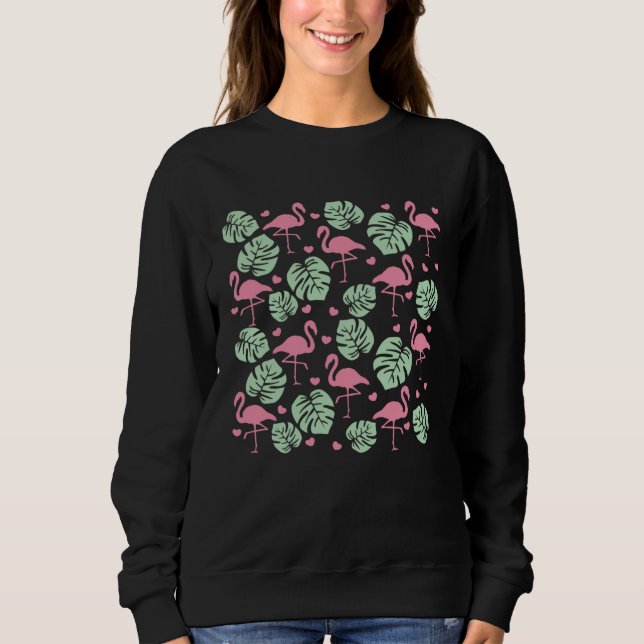 Sweatshirt Monstera Plant Flamingo Pattern (Devant)