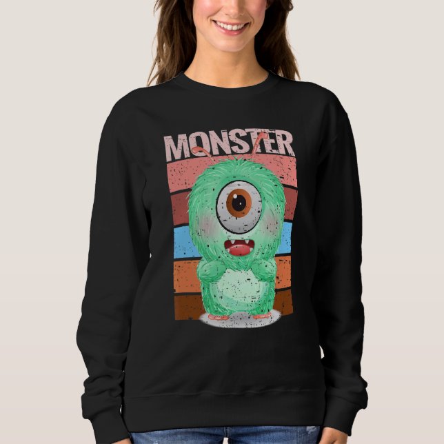 Sweatshirt Monstre Doux En Vert Croustillant Avec Un Oeil Géa (Devant)
