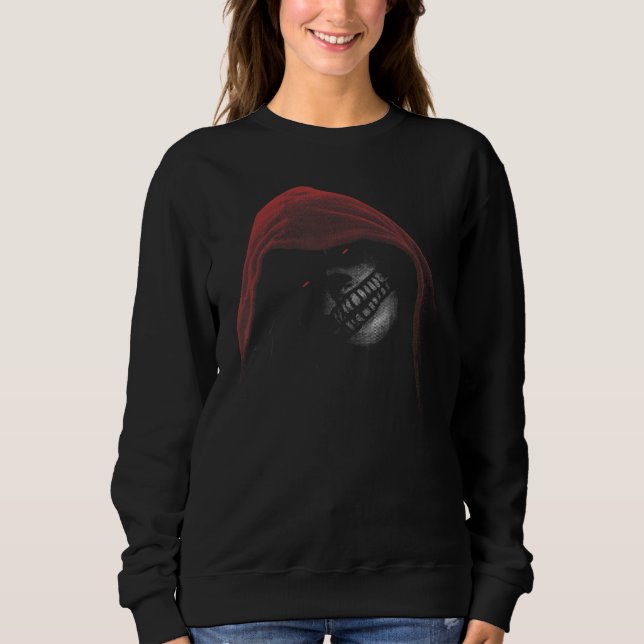 Sweatshirt Monstre rouge à visage crâne déplaisant (Devant)