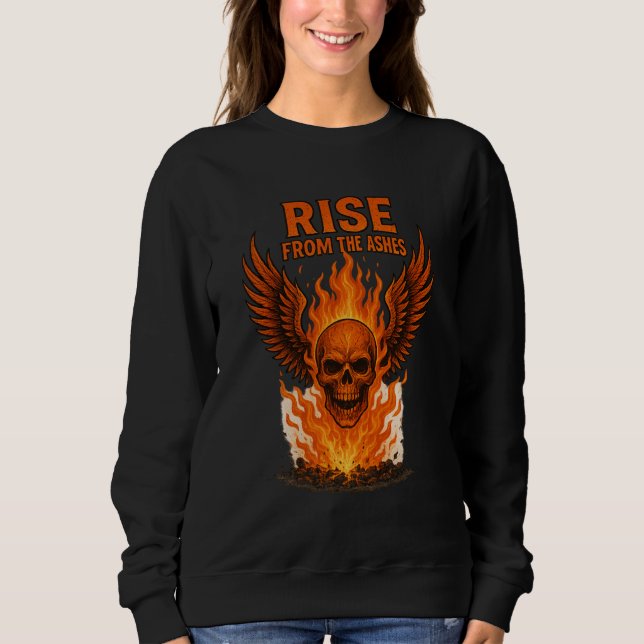 Sweatshirt Monter des cendres - Crâne flamboyant avec feu (Devant)