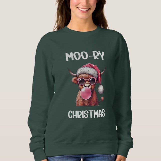 Sweatshirt Moo-ry Christmas Scottish Higland Cow (Devant)