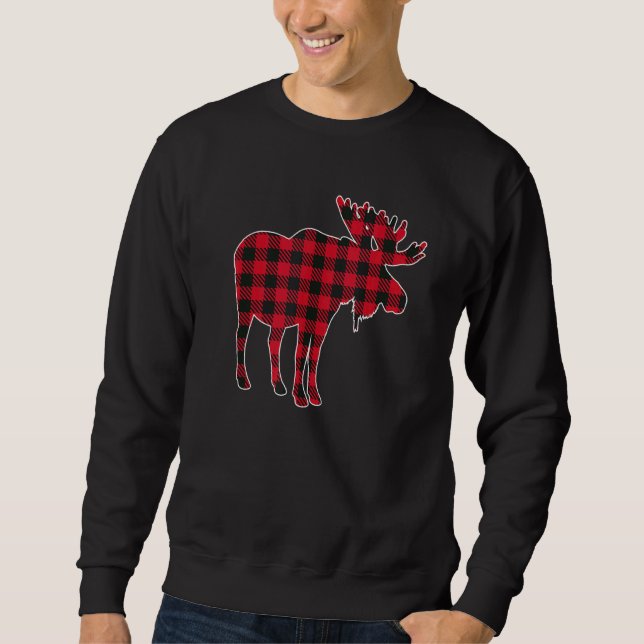 Sweatshirt Moose Christmas Correspondant Rouge Buffle Plaid F (Devant)